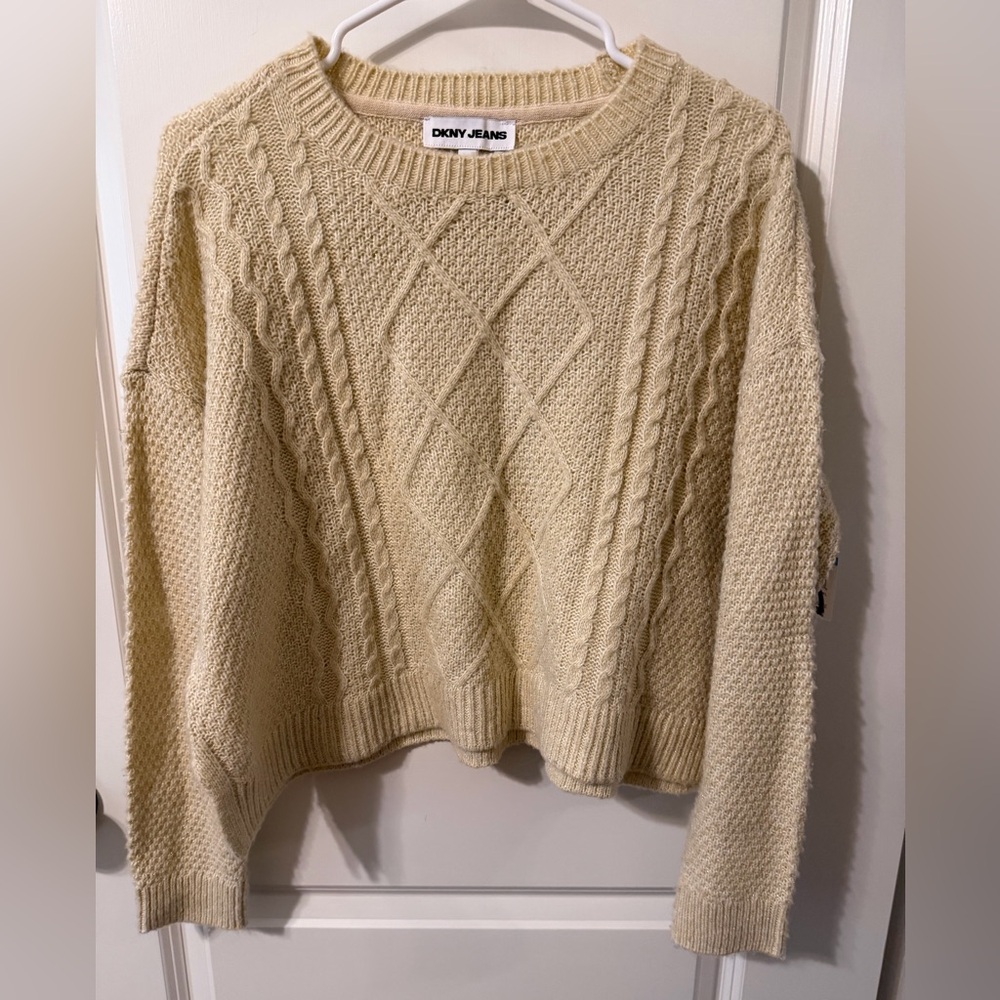 DKNY Textured Knit Cream Sweater